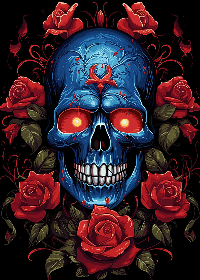 skull with red roses