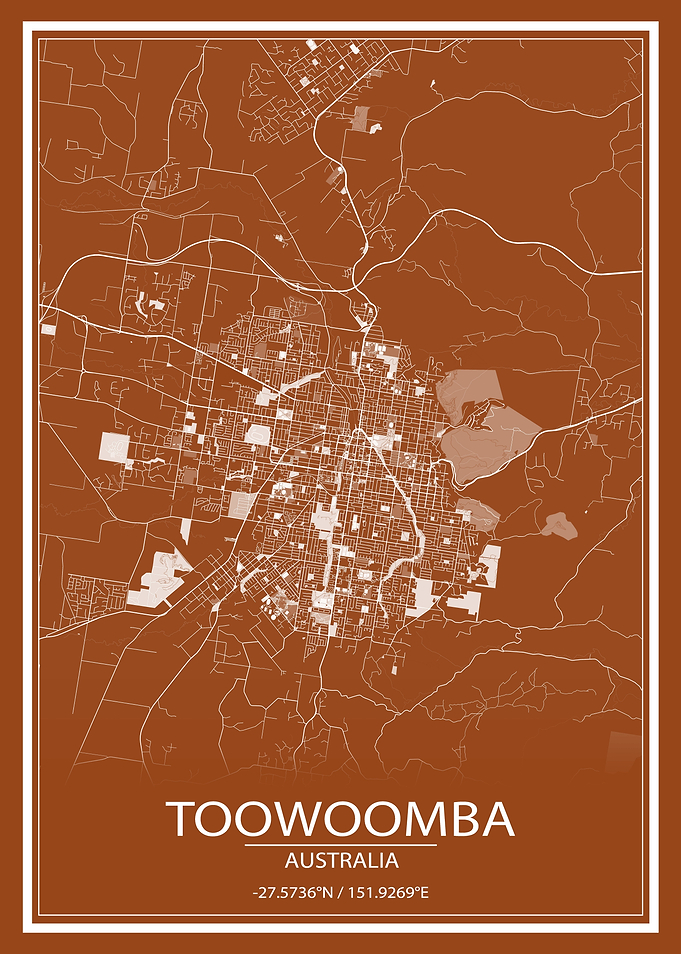 Toowoomba Brown White Map