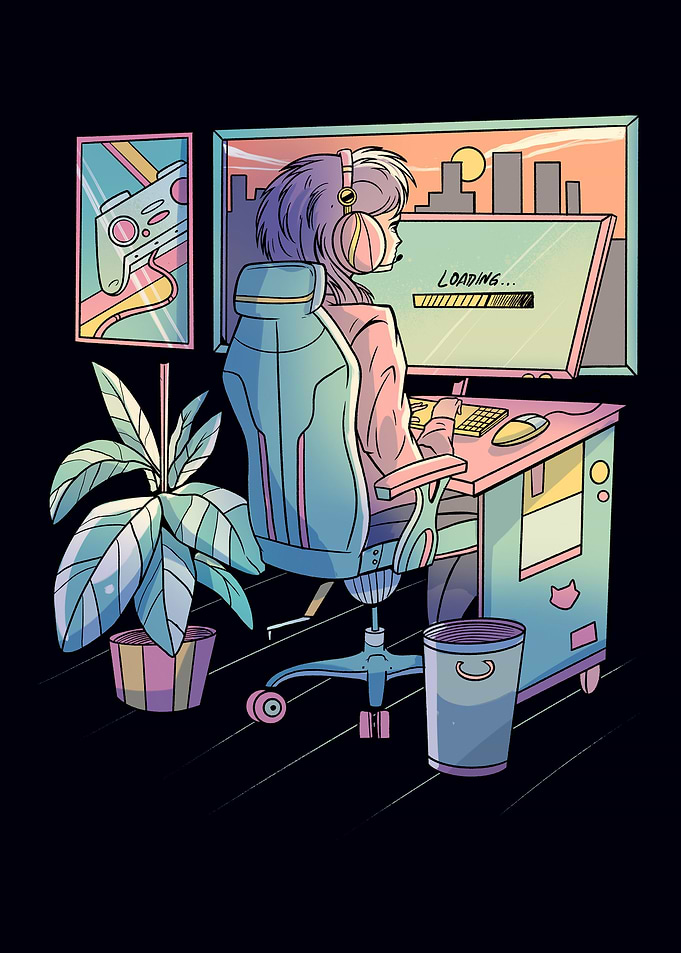 Anime Gamer Girl Vaporwave