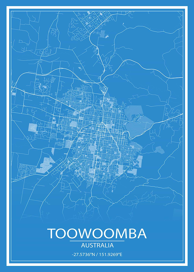 Toowoomba Blue White Map