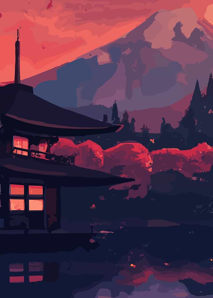 Red Japanese Mountain