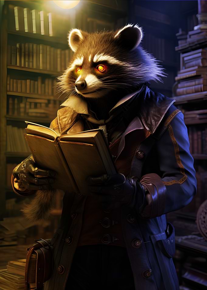 funny Racoon reading book