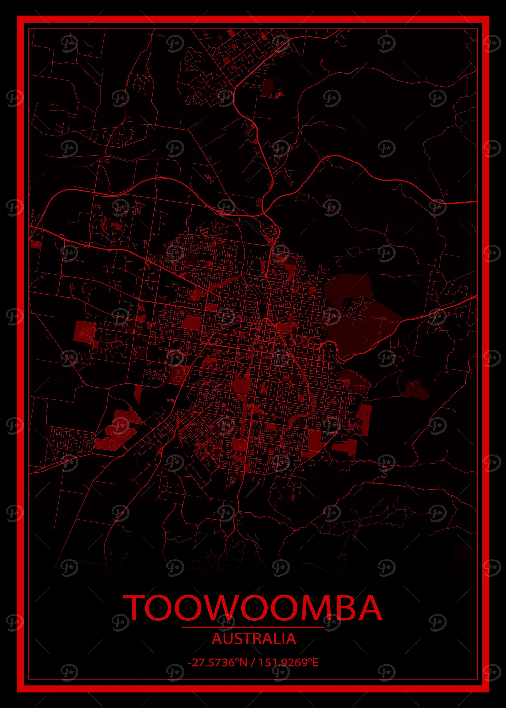 Toowoomba Red Black Map
