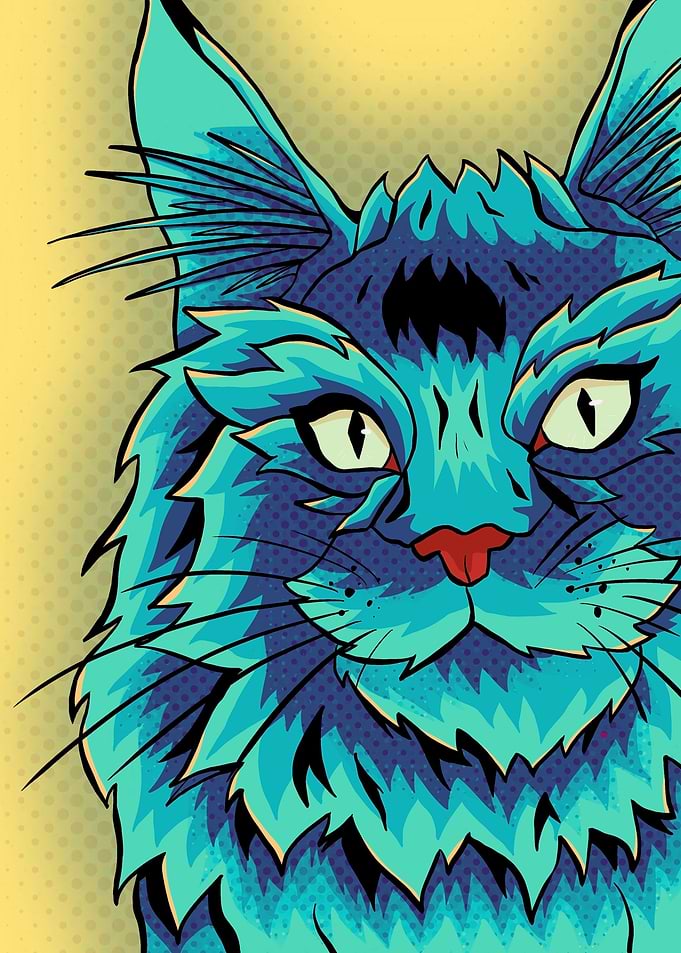 Blue abstract pop art cat