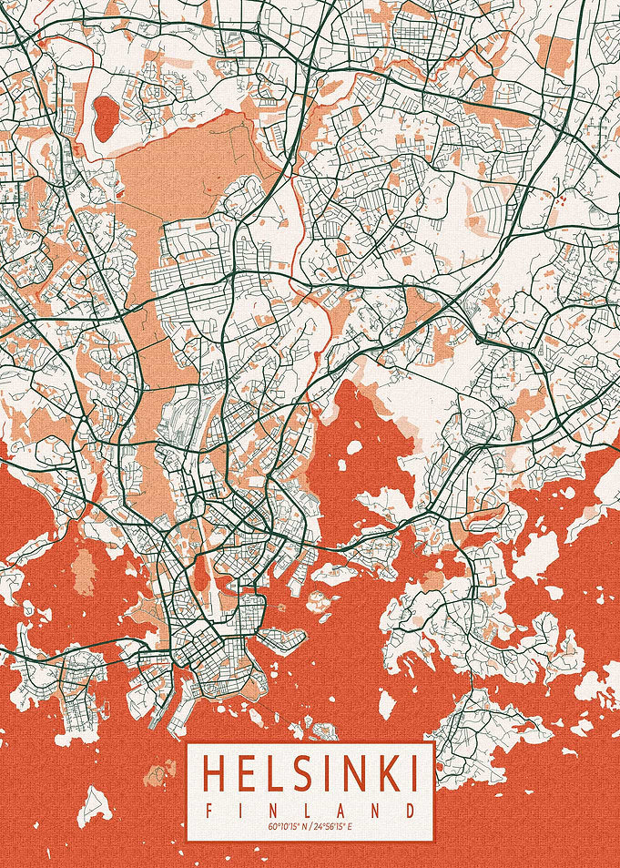 Helsinki City Map Bohemian