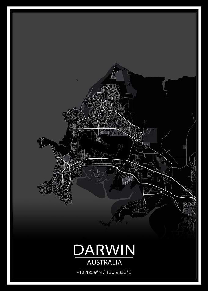 Darwin Australia Black Map