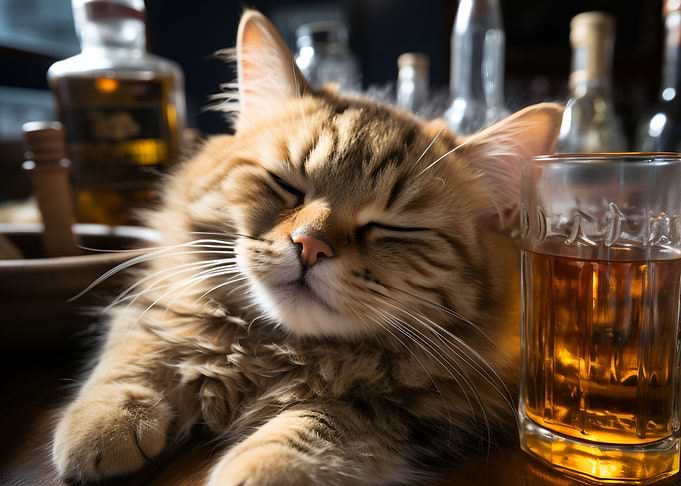 Cat Drinking Alcohol