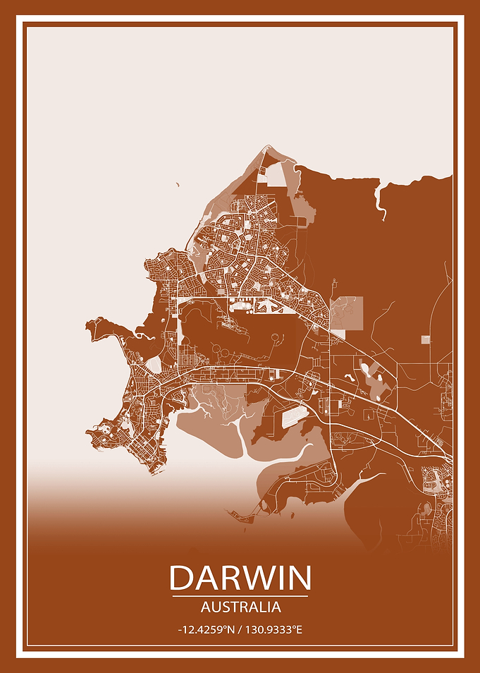 Darwin Australia Brown Map