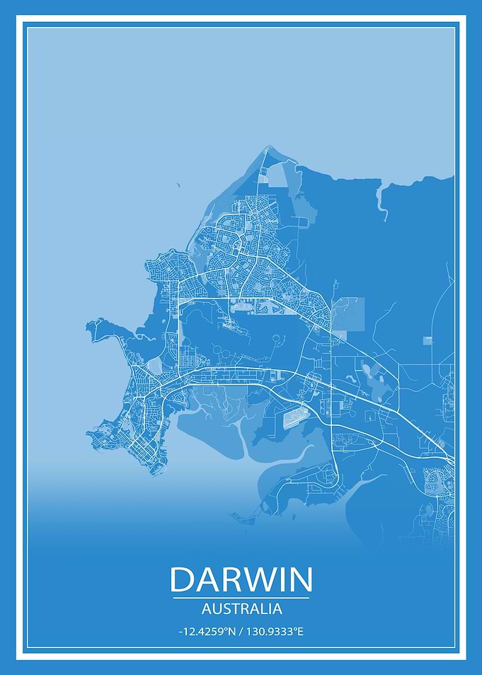 Darwin Australia Blue Map