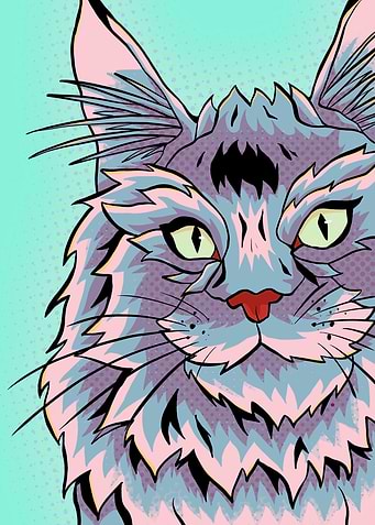 Lilac abstract pop art cat