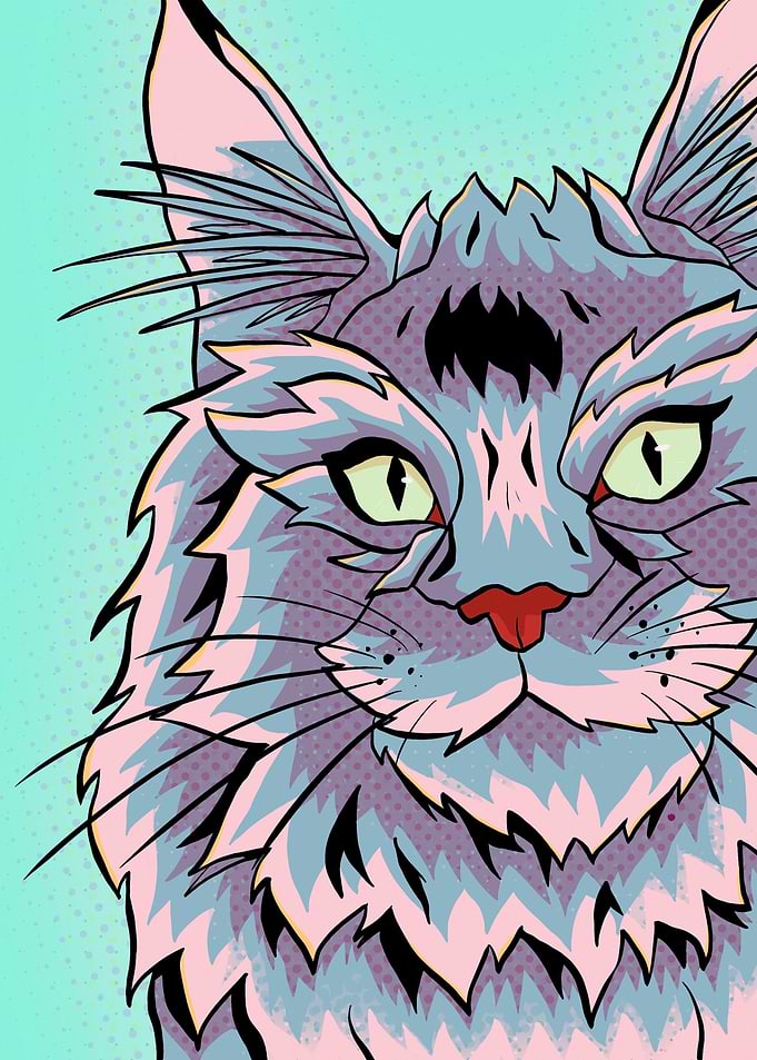 Lilac abstract pop art cat