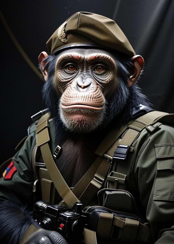 Soldier chimpanzee funny