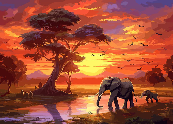 Elephants Africa Sunset