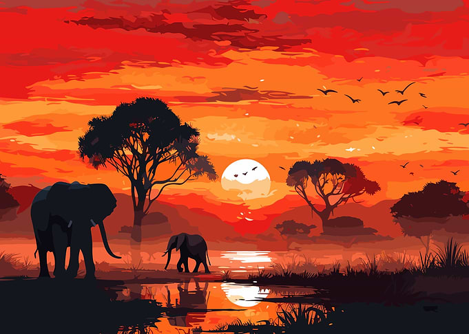 Elephants Africa Sunset