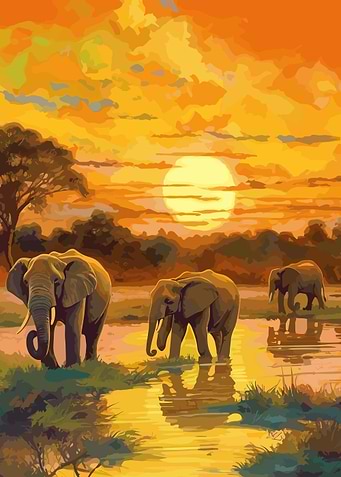 Elephants Africa Sunset