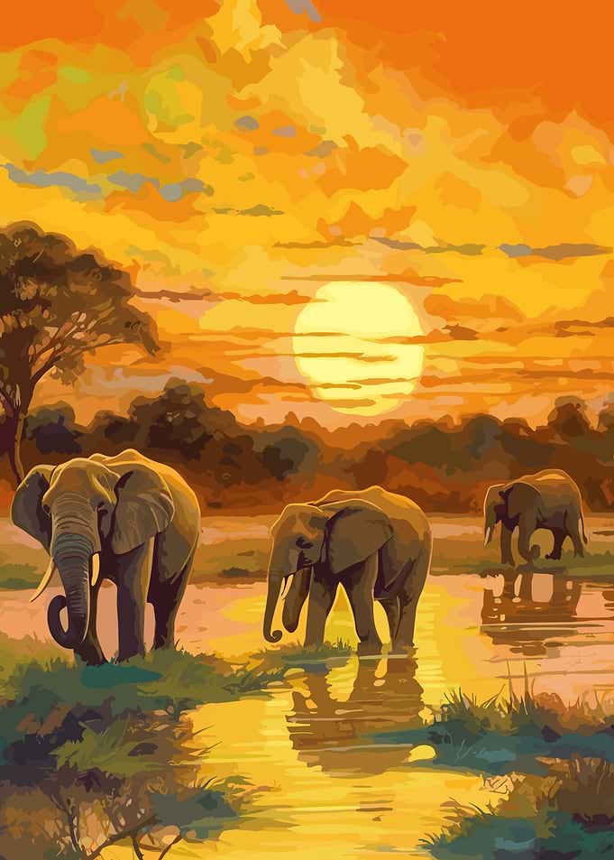 Elephants Africa Sunset