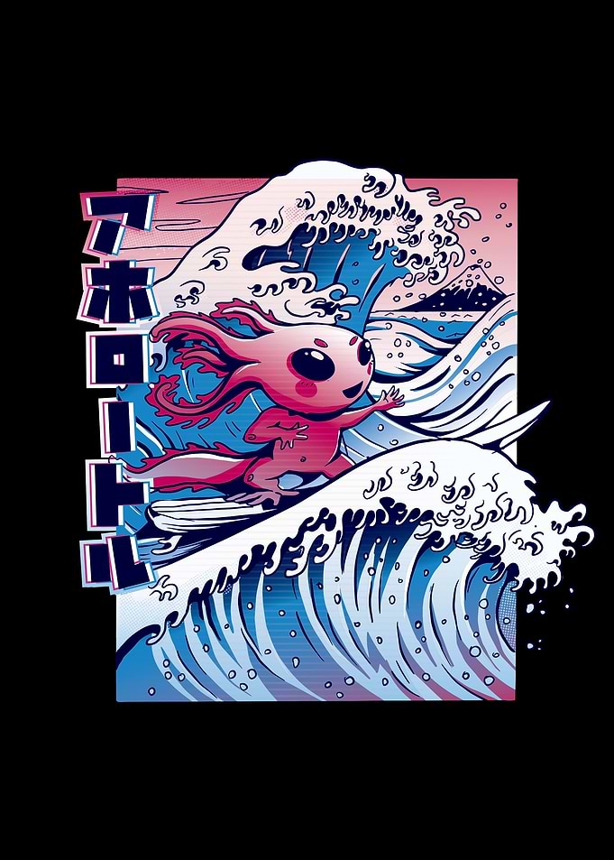 Vaporwave Surfing Axolotl