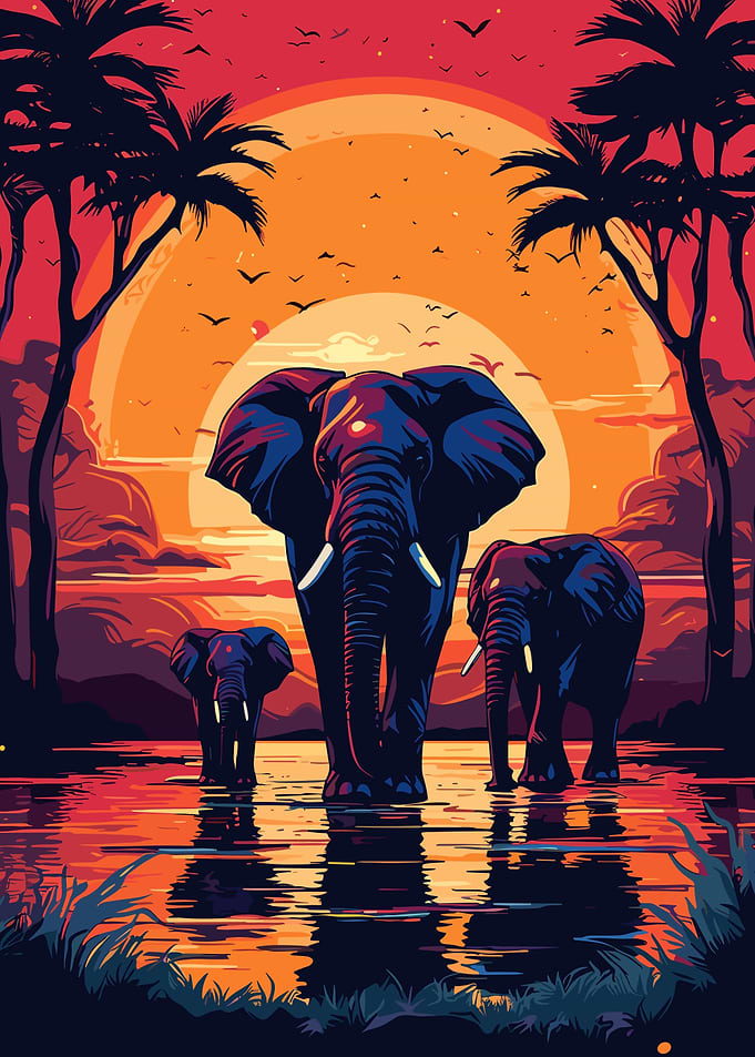 Elephants Africa Sunset