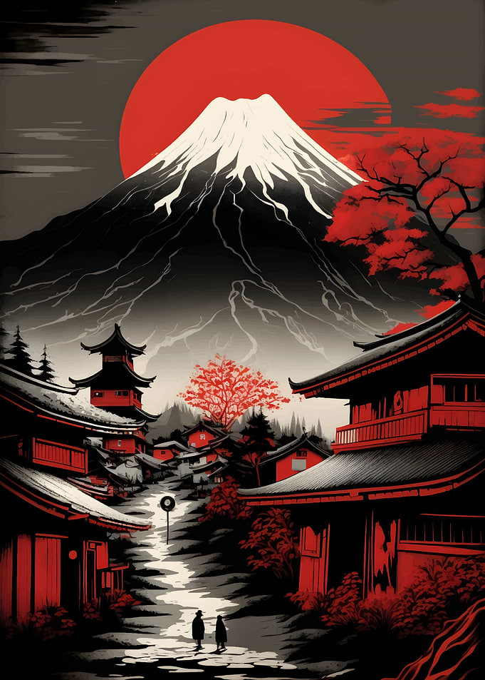 Red Japanese landscape
