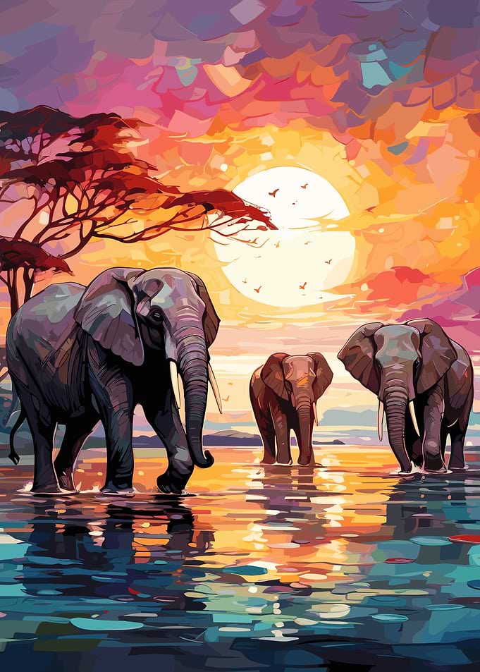 Elephants Africa Sunset