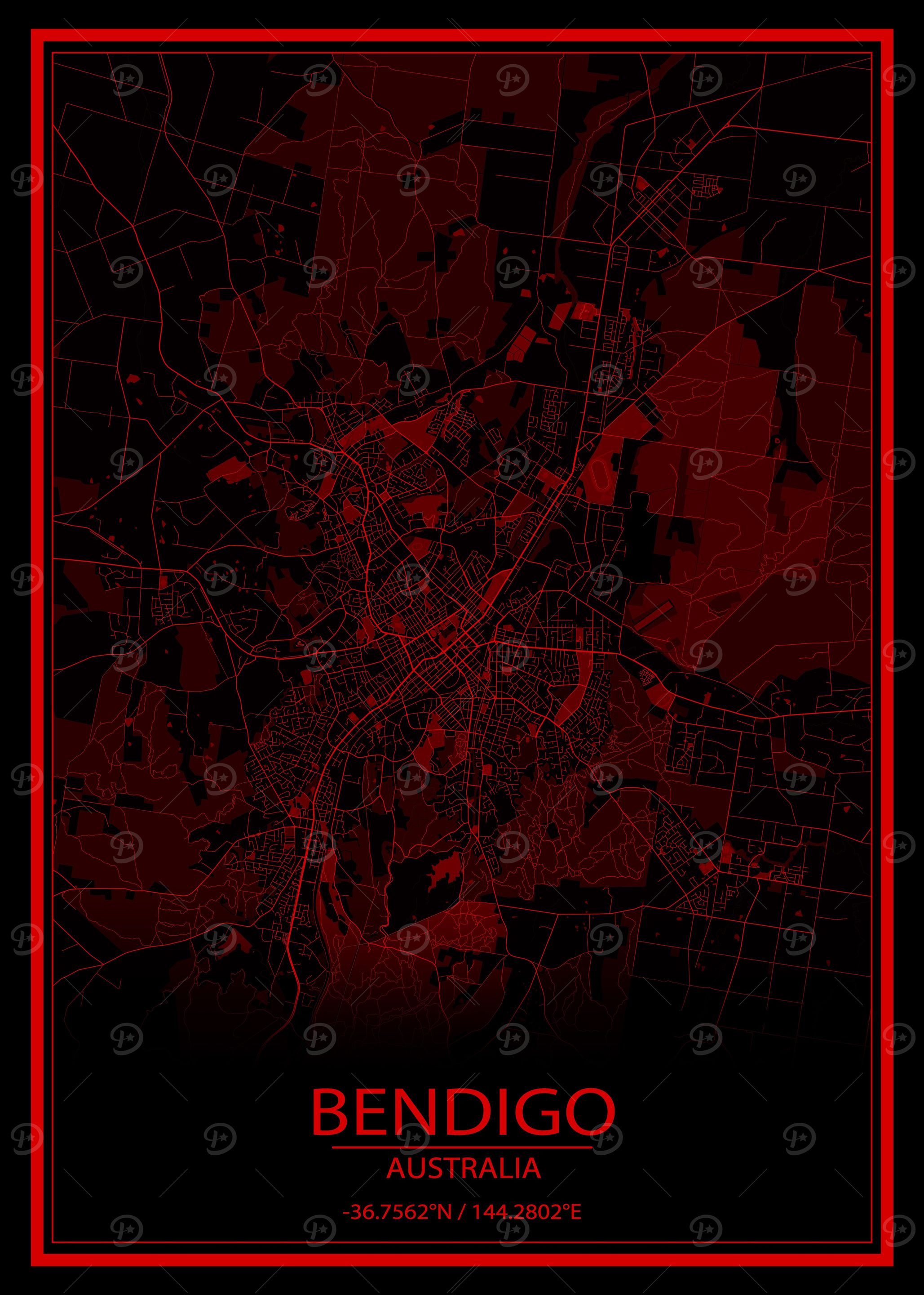 Bendigo Australia Red Map
