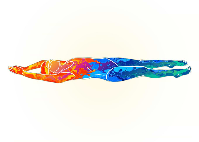Young woman is swimming on