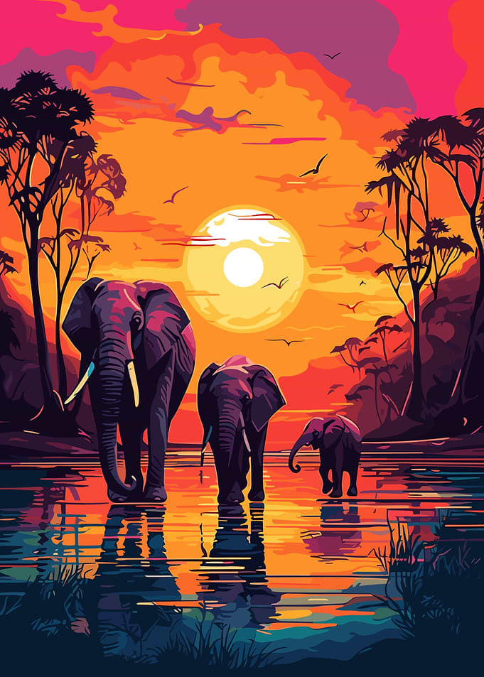 Elephants Africa Sunset