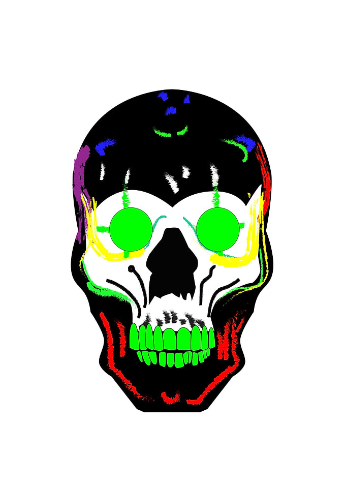 Black skull with blue and