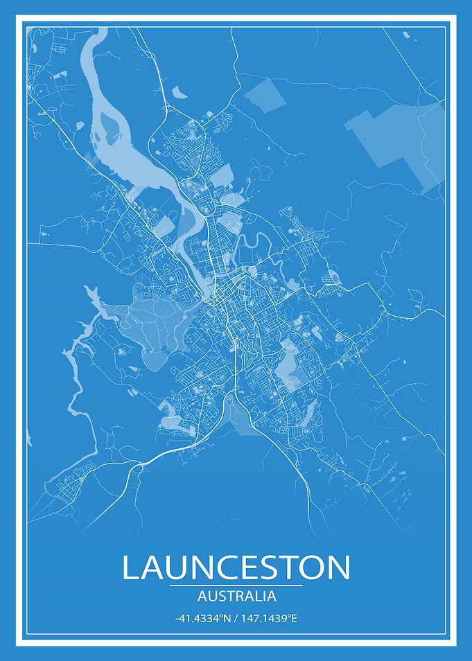 Launceston AUS Blue Map
