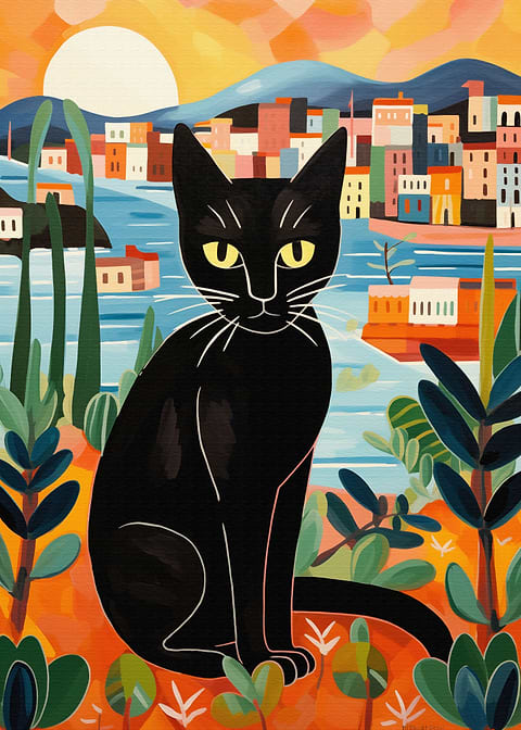 Black Cat — living room metal wall art