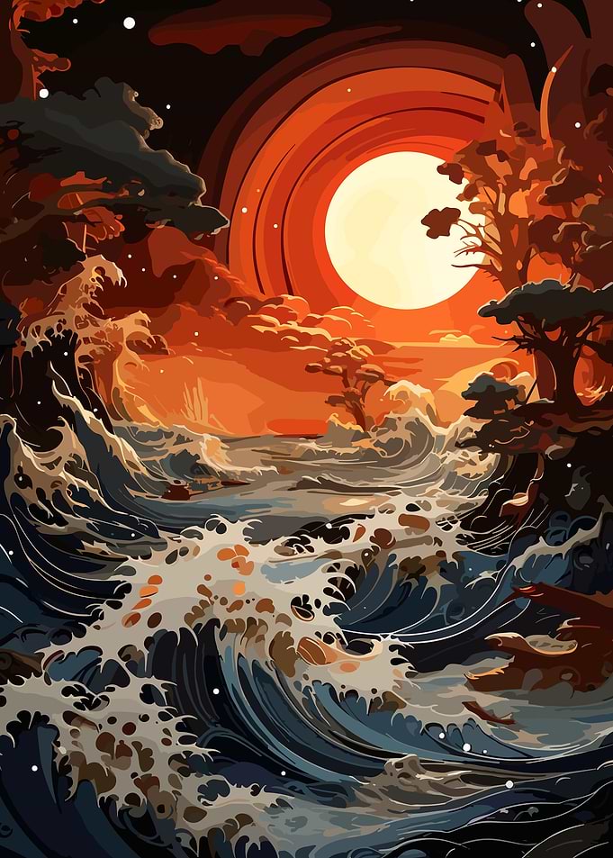 ocean wave sunset