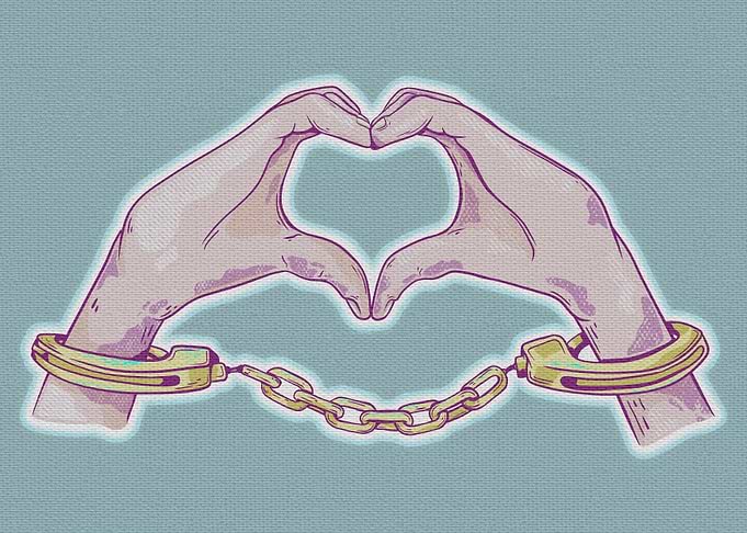 Heart hands handcuffs