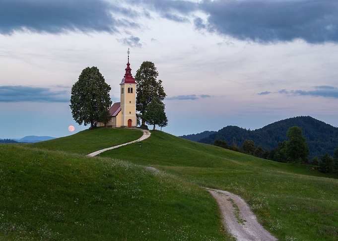 Moonrise Church Landscape