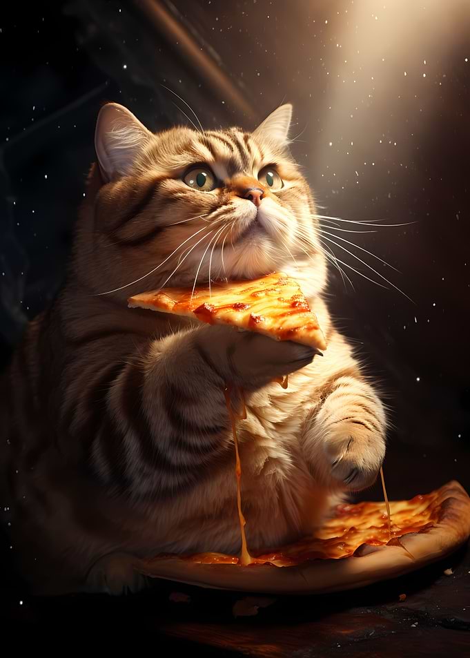 fat cat eating pizza
