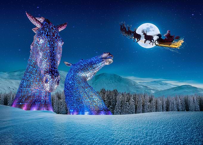 Santa over the Kelpies