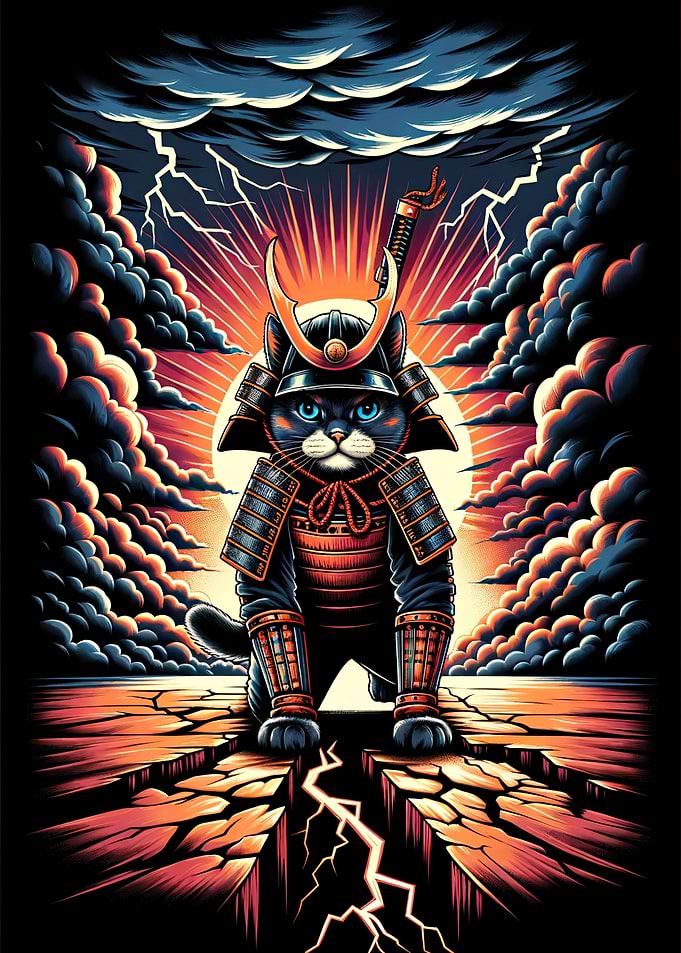 Epic cute samurai cat