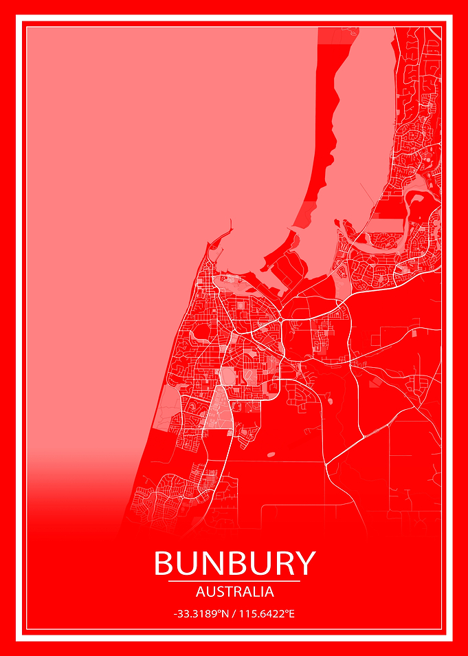 Bunbury AUS Red White Map
