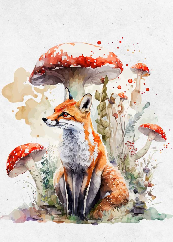 Watercolor Animal Art Fox