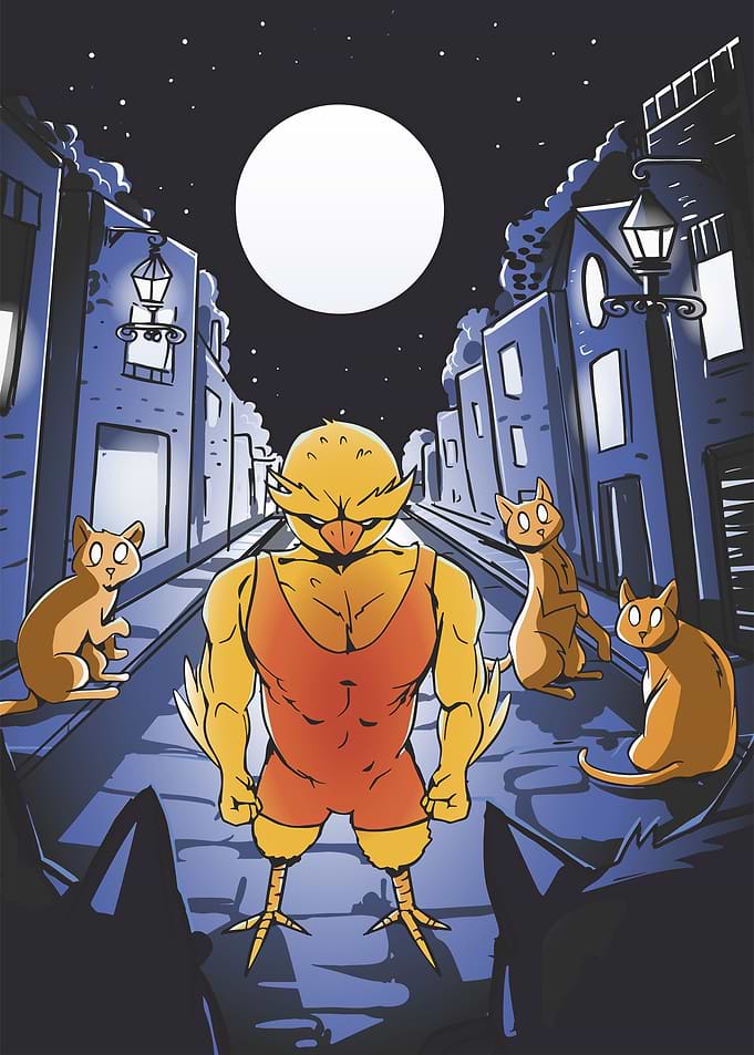 Rooster and Cats