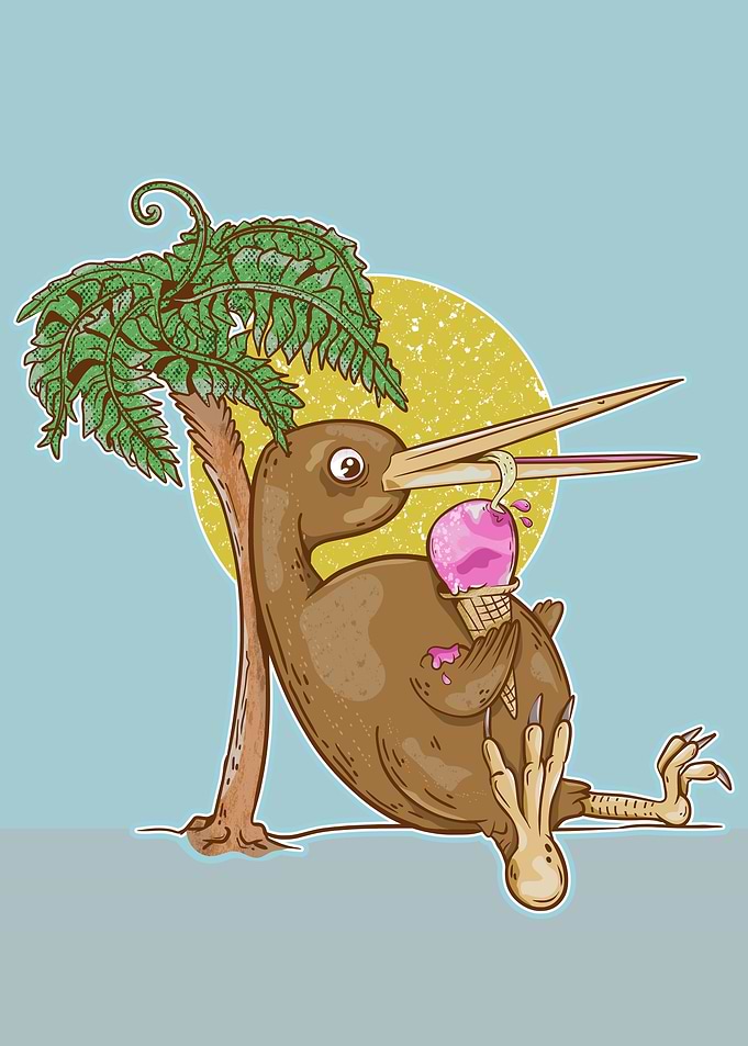 Kiwi Bird eating ice cream