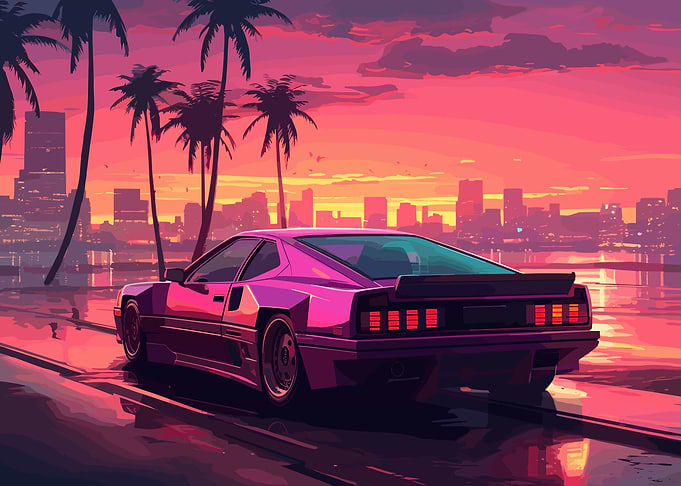 Synthwave Retro Car Sunset