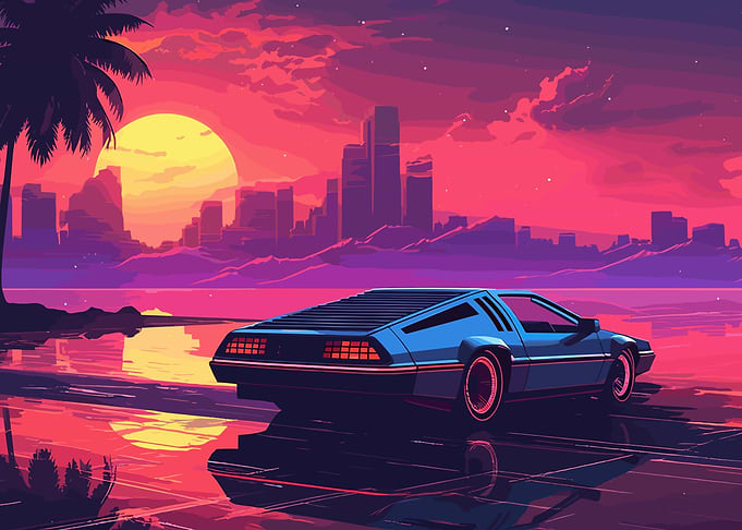 Synthwave Retro Car Sunset