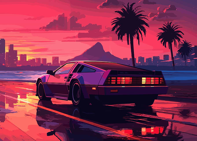Synthwave Retro Car Sunset