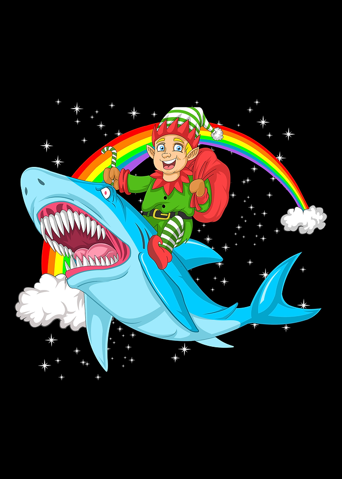 elf riding shark christmas