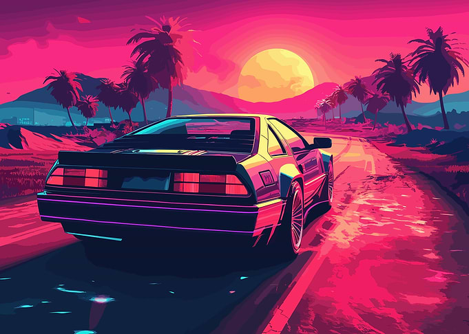 Synthwave Retro Car Sunset