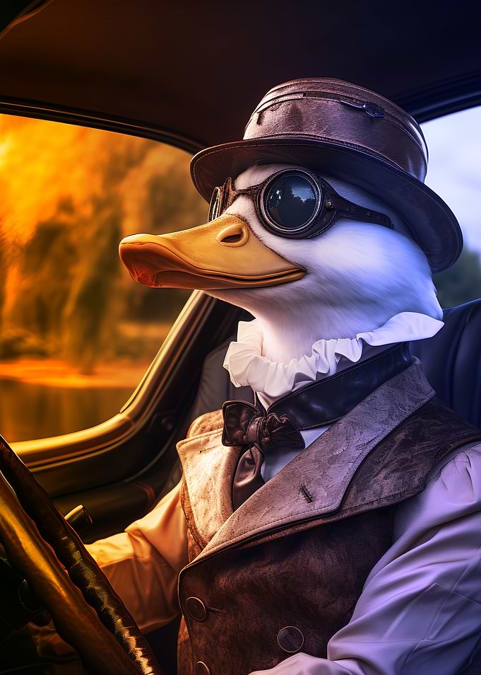 Funny Duck drive a car