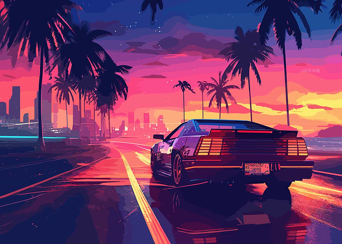Synthwave Retro Car Sunset