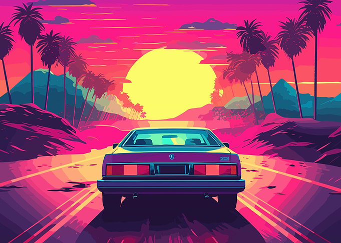 Synthwave Retro Car Sunset