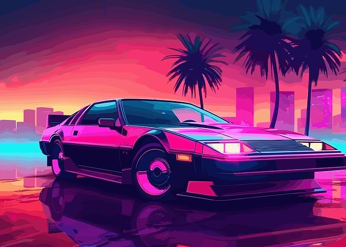 Synthwave Retro Car Sunset