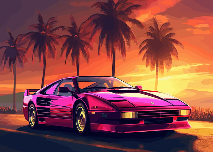 Synthwave Retro Car Sunset